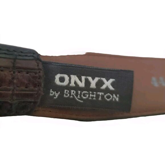 Onyx Brighton  Leather Belt Men's 44 Brown Black Pinon Hills Inlay Lace - Picture 6 of 7